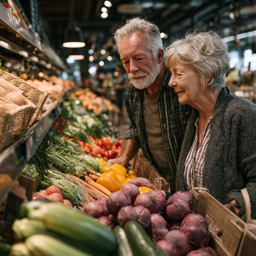 Seniori sănatoși care se bucură de o masă nutritivă